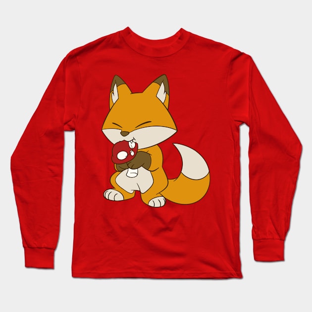 Fox Eating Mushroom Long Sleeve T-Shirt by Firestorm Fox